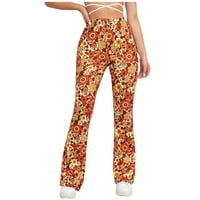 Ženski bootcut yoga hlače cvjetni ispis elastični visoki struk pantalone za pantalone jeseni sazivaju