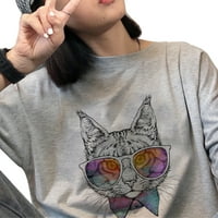 Ženska djevojka slatke životinjske majice majice mačji uzorak vrši ljetni pulover