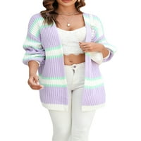 Biekopu ženska plus veličina Knit Cardigan dugih rukava kontrastna boja otvoreni prednji džemper izgubljeni