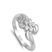 Clear CZ Hawaiian Plumeria Cvjetni list srca Sterling srebrni prsten bijela ženska veličina 8