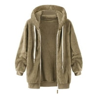 Plus size Sherpa Fleece kaput za kaput za žene Ležerne prilike za jesen, dugi rukav puni zip up kapuljač