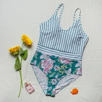Cara Lady Womens High Struit Plus Size SplitSuits Bikini Stripe Print Peplum jednodijelni kupaći kostimi plavi xxxxl
