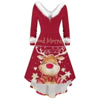 Tarmeek Crvena božićna haljina za žene plus veličine dugih rukava maxi haljina seksi plišana v-izrez