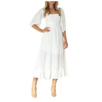 Ležerne haljine za žene bez ramena Dužina gležnjanja Leirure A-Line SOLID rukavska haljina bijela XL