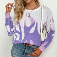 Žene vintage džemper pleteni labav pulover Jumper vrhovi dugih rukava posada vrata labavi vrhovi pleteni džemper bijeli m