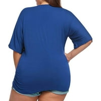 Ženske košulje žene plus veličine V-izrez pulover Udobne kratke rukave majice plavi xxxxxl