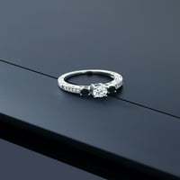 Gem Stone King 0. CT okrugli bijeli Topaz Crni black Sterling Srebrni prsten