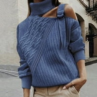 Zimski pad džempera za žene modni ženski turtleneck dugi rukav s ramena u boji blok pleteni džemper