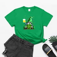Ženski casual okrugli vrat sv. Patrickov dan tiskani majica s kratkim rukavima, par top, tamno zeleni, xl