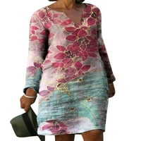 HAITE Women s dugim rukavima V izrez kratka haljina labava retro mini haljine za odmor baggy a line stil d s