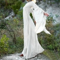 Žene oblače dugi rukav okrugli dekolte maxi haljina od pune casual žena Ljetna haljina bijela 2xl