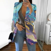 Ženska casual modni print rever s dugim rukavima Slim Fit Mali jakna s gumbom ljubičasta