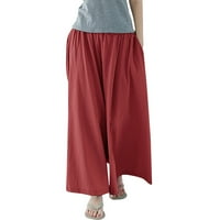 Ženske hlače Ljeto Visoko struk pamučne posteljine palazza hlače Široke pantalone za hlače sa džepom