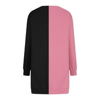 Absuyy haljine za ženske ležerne patchwork sa džepovima dugih rukava okrugli vrat duge haljine ružičaste veličine m