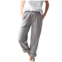 Ženske čvrste pamučne posteljine elastične struke povremene ravne pantalone duge hlače