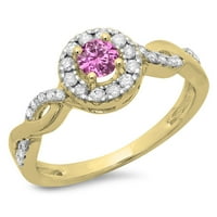DazzlingRock kolekcija 14k Round Pink Sapphire & White Diamond Dame Swirl Bridal Halo Angažman prsten,