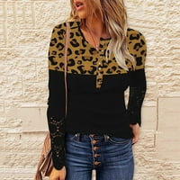 Slatka dukserica za žene cvjetna print majica Leopard tipka za tisak dugih rukava od čipke od čipke