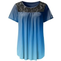 Ženske ležerne rupe Ležerne veličine Pus Ljeto kratki rukav Tie-dye čipka za patchwork Pleated bluza
