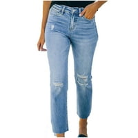Žene srednje struk mršave ručne pantne hlače ljetne modne rupe pantalone za vježbanje hlače za dame mršave mršave traperice džepove dugme dugme dugačak m