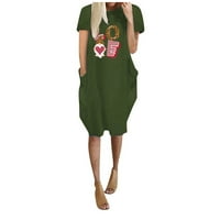 Ženska haljina - midi Crew vrat tiskani Shift Haljina kratkih rukava udobna haljina zelena 14