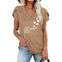 Njoeus odjeća Y2K vrhovi kratki rukav modni ženski ljetni V-izrez Ispis Ležerne prilike za bluzu s majicom