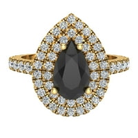 Black Diamond Angažman prsten Kruška Double Halo Prijedlog 1. Carat 18K zlato