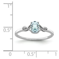 Bijeli sterling srebrni prsten za prstenastog kamenja Diamond aquamarin plava