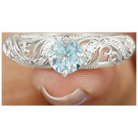 Vintage inspirirani prsten - Aquamarine Solitaire prsten sa moissine za žene, srebrna srebra, SAD 10.50