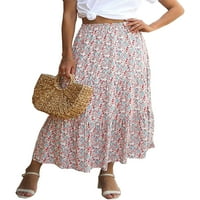 Voguele žene maxi suknje ljuljačke dno suknje ruffle suknje ljetne naleted ružičaste cvjetne s