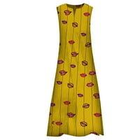 Haljine za žene plus veličine ženski kostur V-izrez Shift bez rukava Floral Maxi labave haljine žute