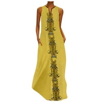 Ljetne haljine za žene bez rukava Maxi Leisure A-line cvjetni nosač za vrat žute l