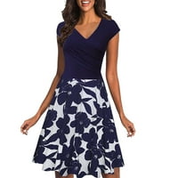 Ženske oblače V-izrezane haljine A-line Midi haljina, ljetna haljina modne rukave tamno plave s