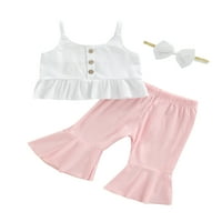 TODDLER Baby Girl Summer Set odjeće, čvrsti plemen bez rukava prsluk + bljeskalice duge hlače + luk