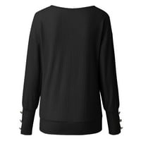 Modni ženski čvrsti patchwork V-izrez dugih rukava labav majica bluza crna l