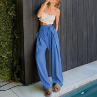 Durtebeua ženske hlače Ljeto elastično visok struk Solid boja Palazzo hlače plava