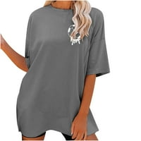 Prevelike majice za žene Slogan ispis pada ramena kratki rukav na vrhu Ljeto labavo pulover tees plus