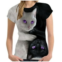 Crno i petak ponude ženske vrhove za $ Žene modne 3D mačka Ispis Ležerne prilike, majica Summer kratkih