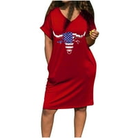 Posutne haljine za žene Dressy A-line kratki kratki rukav tiskani crveni XL