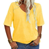Žene ljetne vrhove T majice Kratki rukav Crew Crt Crt labavi fit bluza Ležerne priliketi ispis žuti