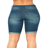 Roswewewe ženske ženske duljine koljena dugačke traper kratke hlače rastegnute rastegnute jeanske kratke