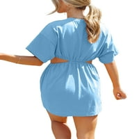 Capreze Women Tunic Ljeto Sundress Okrugli ovratnik šuplje od struka T Majica Haljina Kratki mini haljina