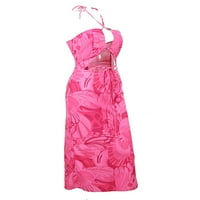 Franhais Žene duge haljine Lacing Halterneck izdubljeni letnji cvjetni print ljetni zabava haljina od