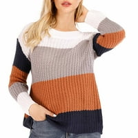 HFYIHGF ženski dugi rukav za čar za čahure džumper vrpce prugaste boje blok casual labavi pleteni pulover
