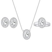 Nakit za žene 14k Bijelo zlato Halo Dizajnerski nakit, minđuše i ogrlica dragulje i originalni dijamanti White Topaz april Birthstone ženski nakit koji odgovara zlatnom nakitu za žene