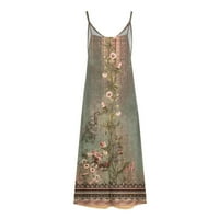 Ljetne haljine za žene plus veličine casual vintage cvjetni print V izrez bez rukava Spaghetti remen