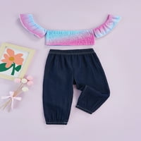 Canrulo Toddler Girls Odjeća za kravatu tiskane s ramena T majice + visoke struke duge hlače postavlja