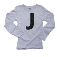 Monogram - J - Pismo u stalnoj crnoj ženskoj sivoj majici s dugim rukavima