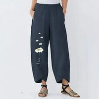 Dabuliu posteljina obrezana labava pamučna širina noga Capris hlače za žene posteljine hlače Ljeto kapris