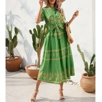 Ljetne haljine za žensku rukav dužinu gležnja modni ispisani datum linije Henley haljina zelena s