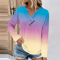 Ženski pulover džempere Mekani vrhovi plus size s preklopim VACT Dugme Ležerne prilike gradijentne pruge